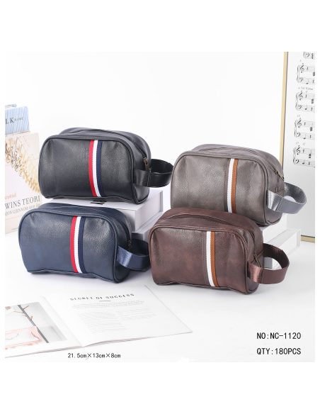 Neceser de piel sintética franja deportiva y lateral