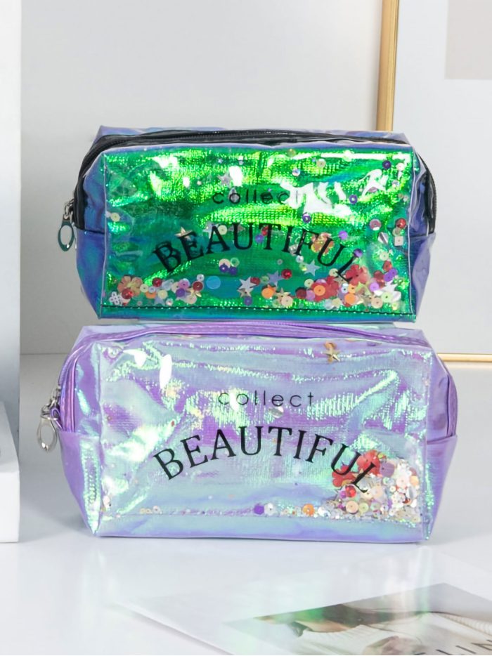 Estuche neceser holográfico purpurina y lentejuelas