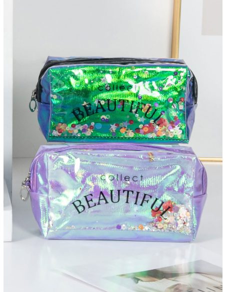 Estuche neceser holográfico purpurina y lentejuelas
