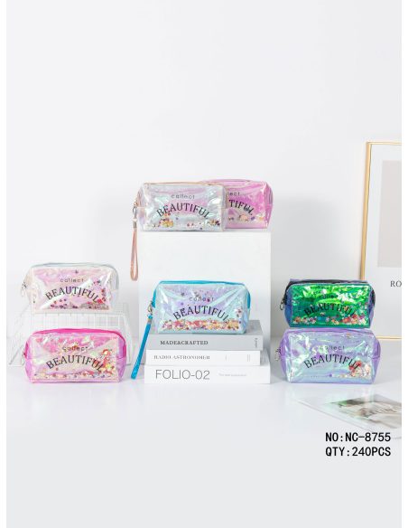 Estuche neceser holográfico purpurina y lentejuelas