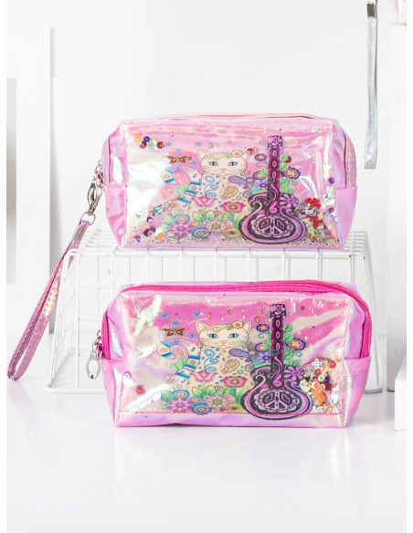 Estuche neceser holográfico de gatito y guitarra