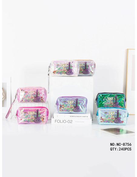 Estuche neceser holográfico de gatito y guitarra