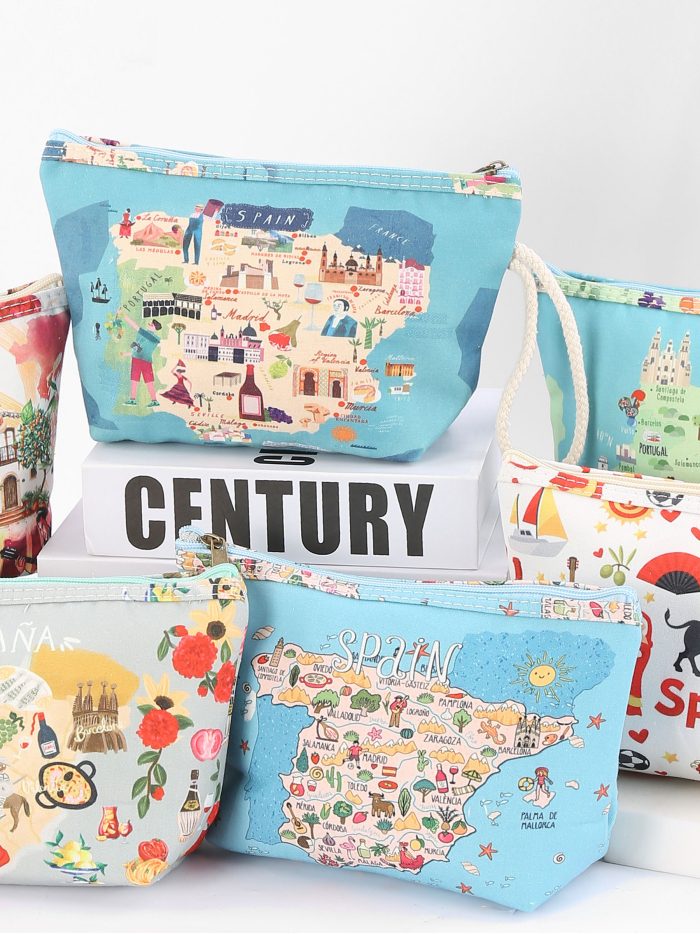 Trousse de toilette à cordon avec imprimé carte d'Espagne