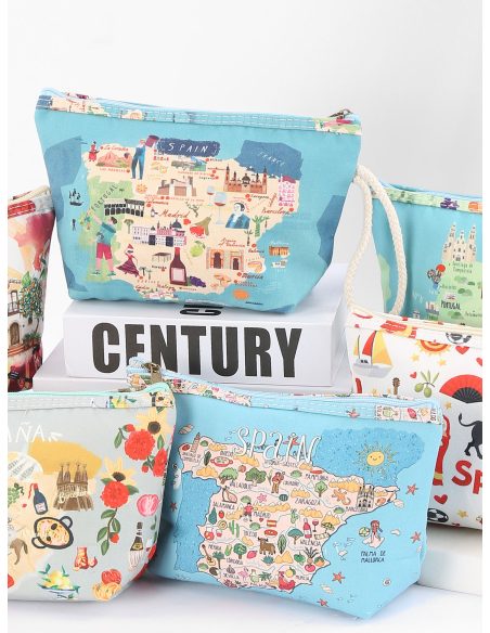 Trousse de toilette à cordon avec imprimé carte d'Espagne