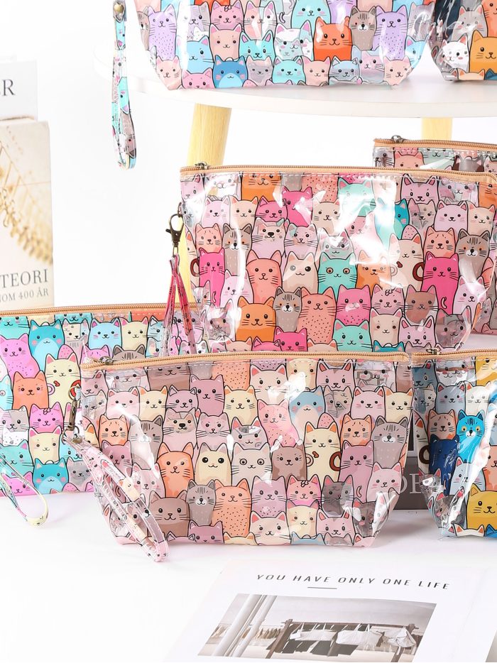 Neceser vinilo transparente estampado gatitos