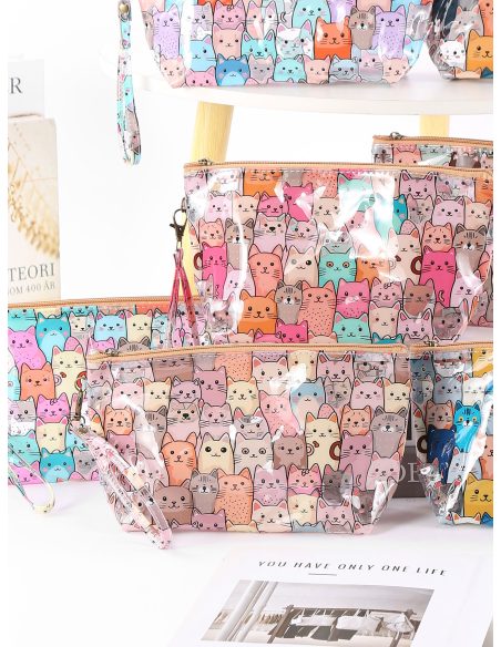 Neceser vinilo transparente estampado gatitos