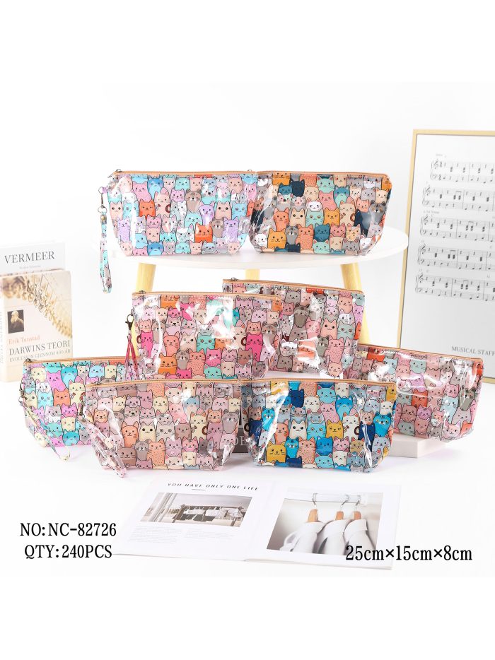 Neceser vinilo transparente estampado gatitos