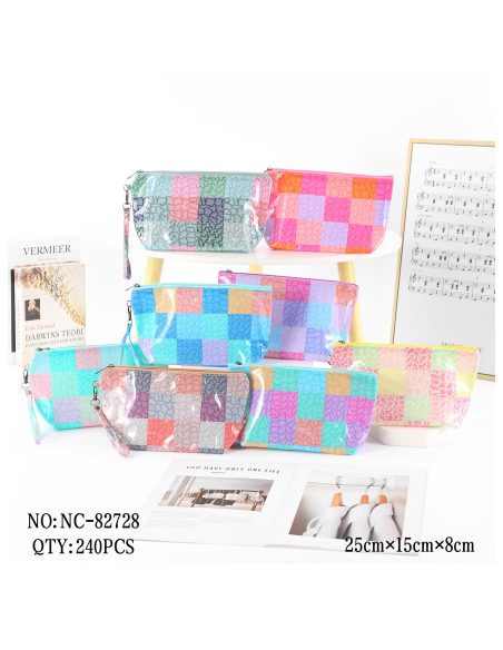 Neceser vinilo transparente patchwork pastel