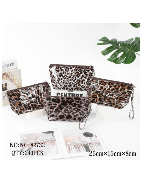 Borsa da toilette in vinile trasparente con stampa animalier