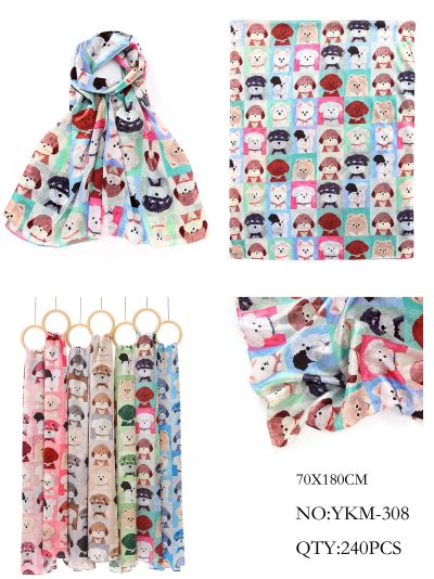 Sciarpa con stampa patchwork con cuccioli e dettagli dorati 2