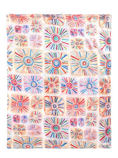 Fular mosaico multicolor detalles dorados efecto seda