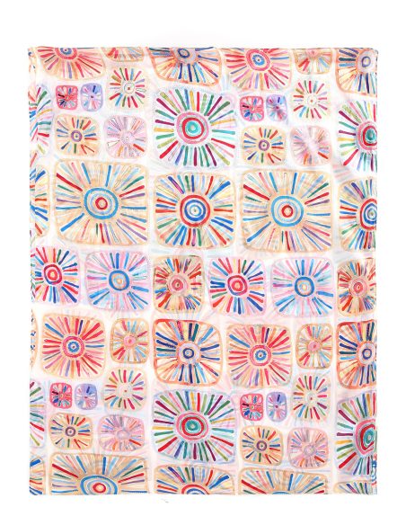 Fular mosaico multicolor detalles dorados efecto seda