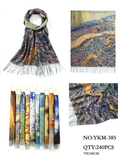 Fular estampado artístico metalizado flecos 2