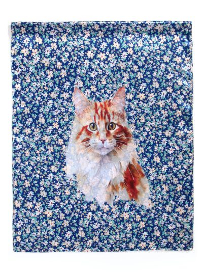 Pañuelo estampado gato floral efecto seda