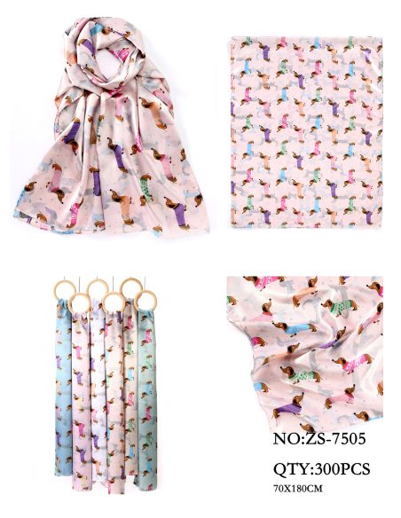 Lenço com estampa de dachshund e efeito seda.