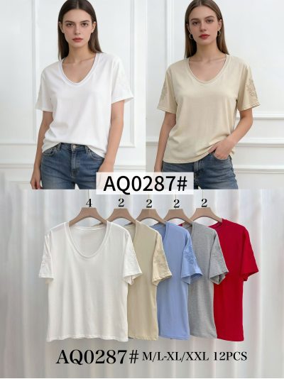 T-Shirt mit V-Ausschnitt und floral bestickten Ärmeln MF-AQ0287 – Lieferant für Online-Shop 2