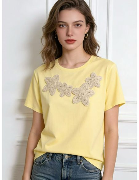 T-shirt oversize in pizzo floreale MF-AQ0310 Fornitore per negozio online