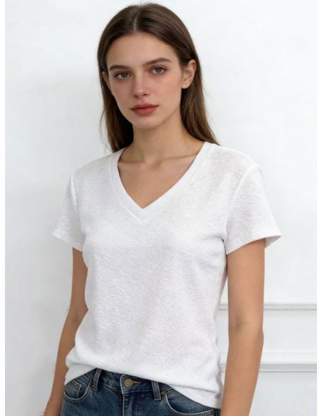 Camiseta com decote em V e glitter MF-AQ943 Venda exclusiva para autônomos e empresas