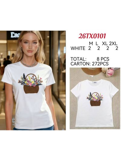 Camiseta bordada cesta floral 2