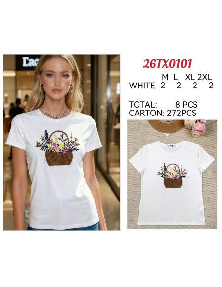 Camiseta bordada cesta floral