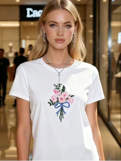 Camiseta bordada ramo floral