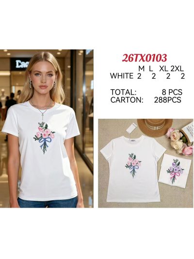 Camiseta bordada ramo floral 2