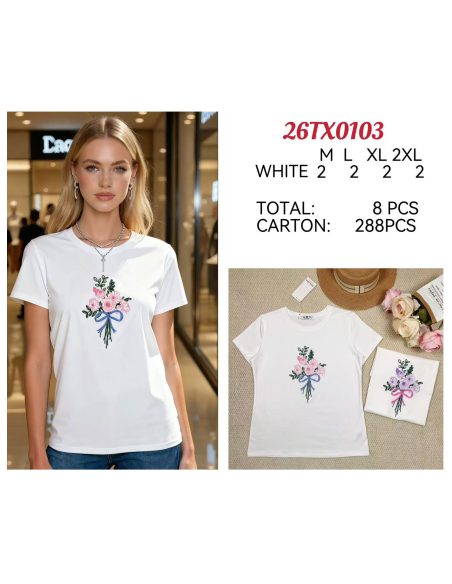 Camiseta bordada ramo floral