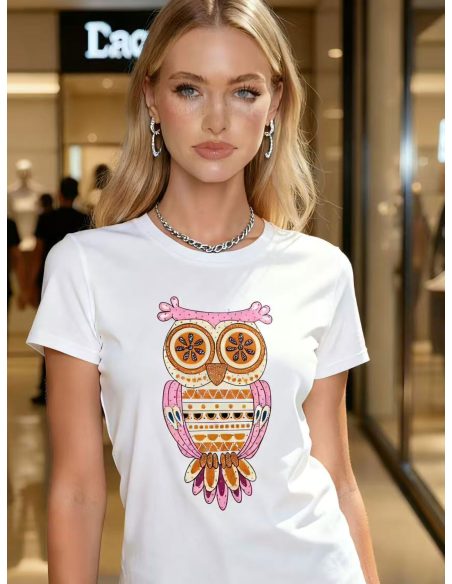 Camiseta boho com estampa de coruja