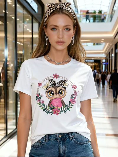 Owl headband graphic t-shirt