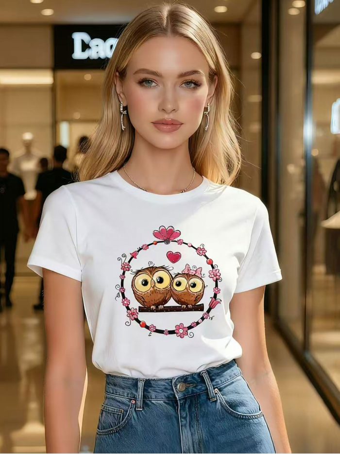 Camiseta estampada pareja de búhos