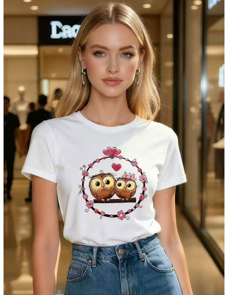 Camiseta estampada pareja de búhos