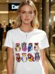 Camiseta com estampa de coruja multicolorida