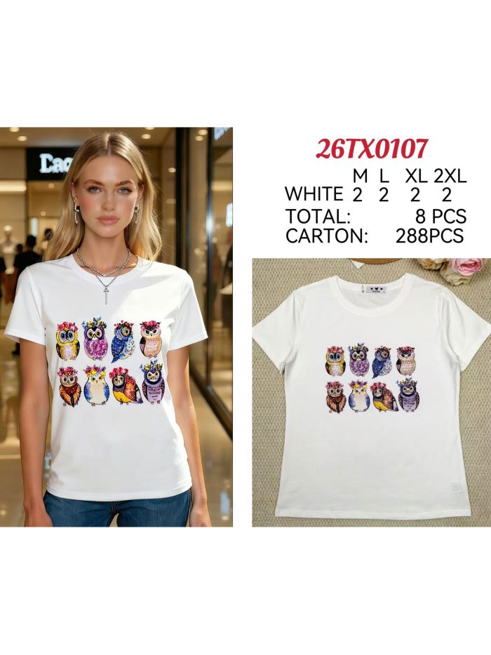 Camiseta com estampa de coruja multicolorida