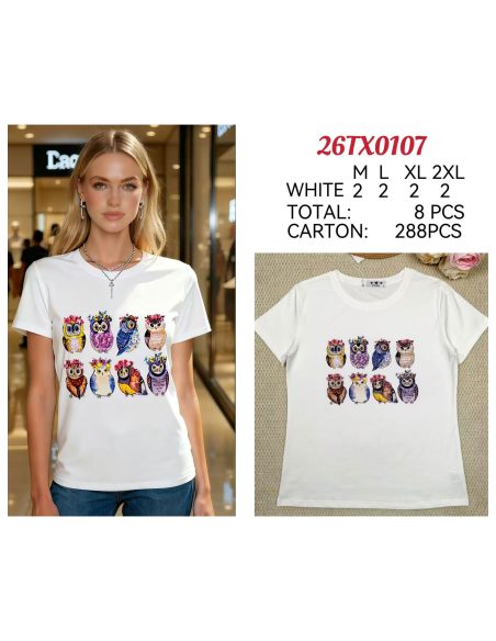 Camiseta com estampa de coruja multicolorida