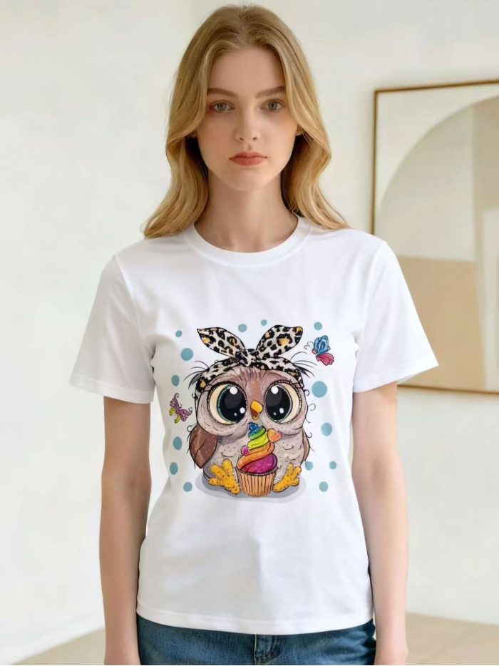 Camiseta estampada búho cupcake