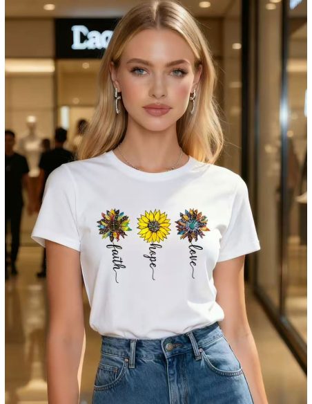 T-shirt imprimé tournesols foi espoir amour