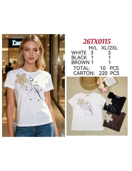 Camiseta flor de lentejuelas y strass