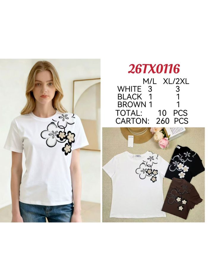 Besticktes Blumen-T-Shirt