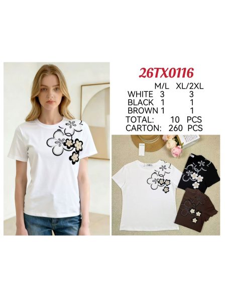 Besticktes Blumen-T-Shirt
