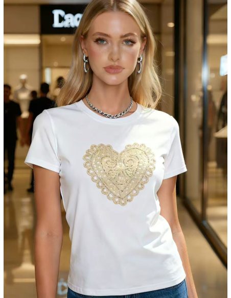 T-Shirt mit gesticktem Glitzerherz