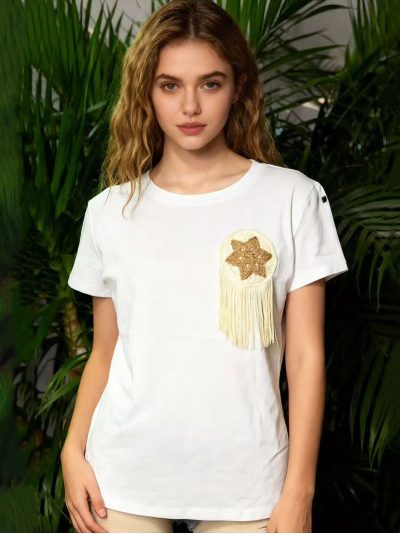 Camiseta parche estrella y flecos