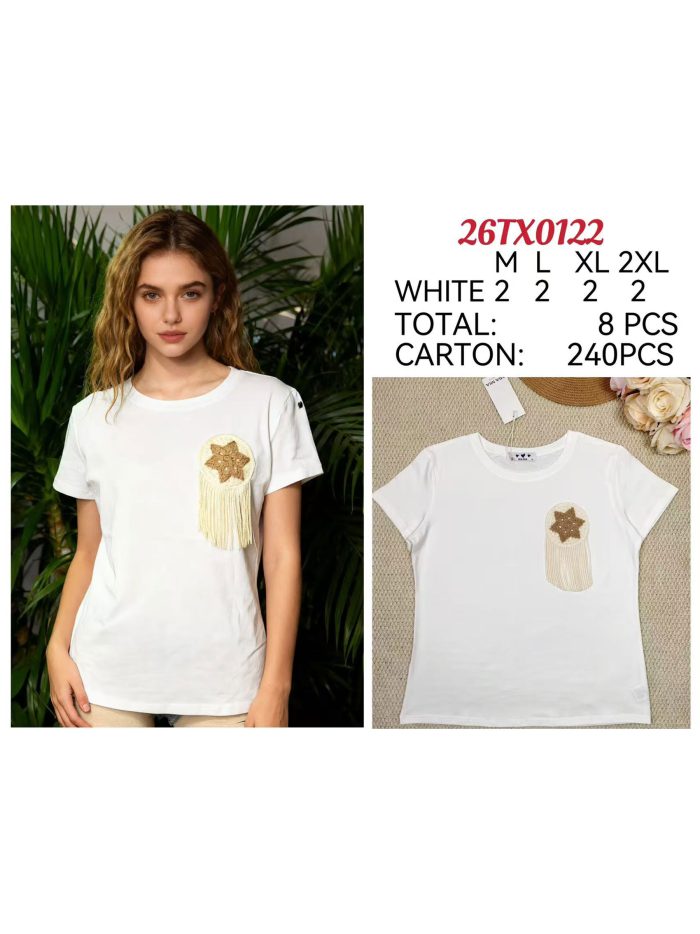 Camiseta parche estrella y flecos