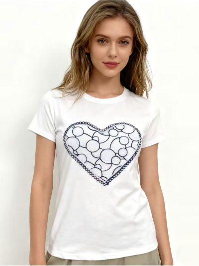Camiseta corazón bordado bicolor