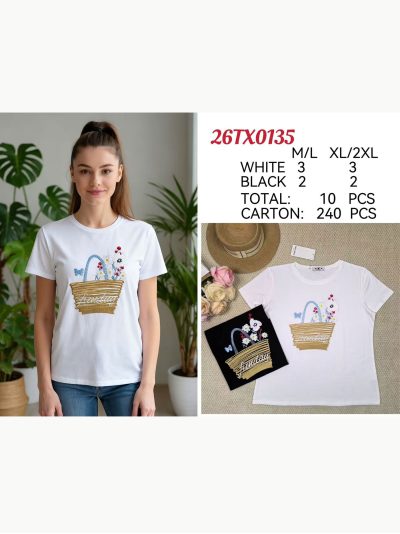 Camiseta cesta floral bordada 2