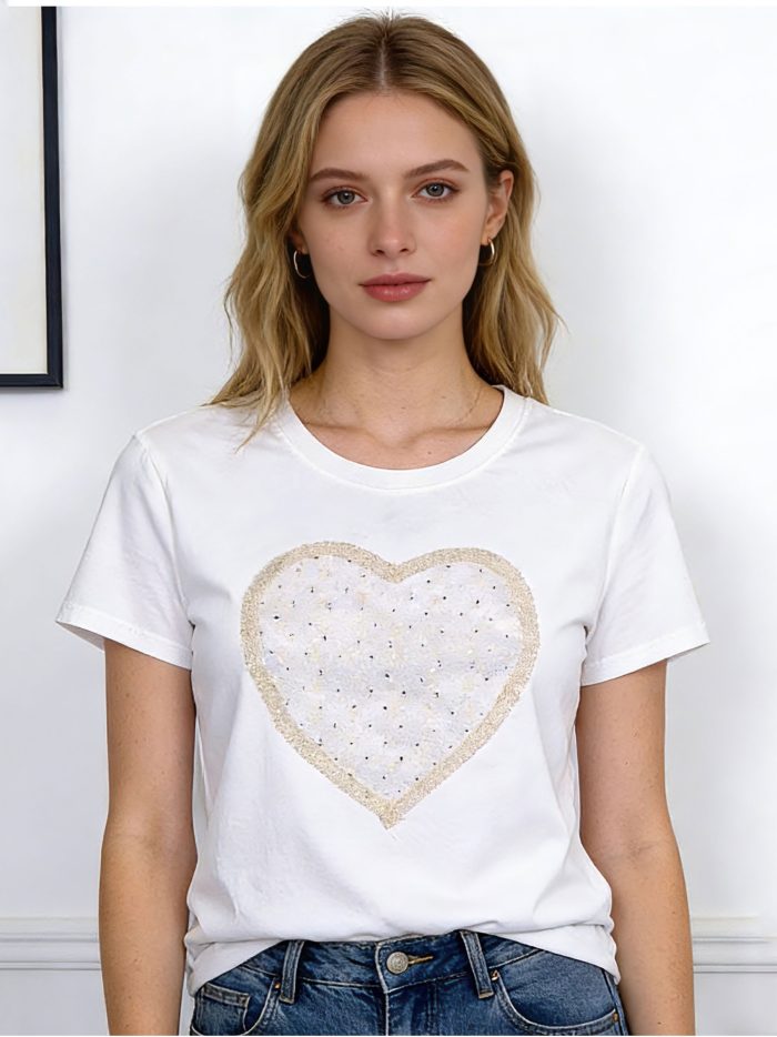 T-shirt cœur strass