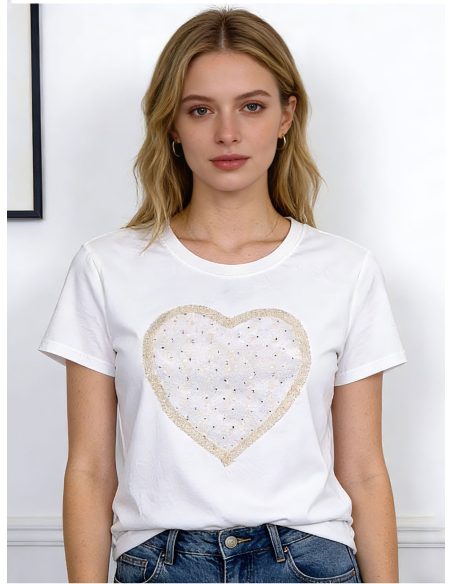 T-shirt cœur strass