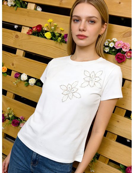 T-Shirt mit Blumenapplikation