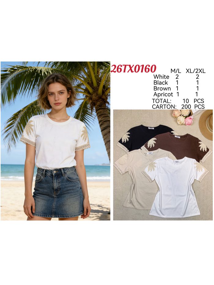 Camiseta hojas encaje en mangas