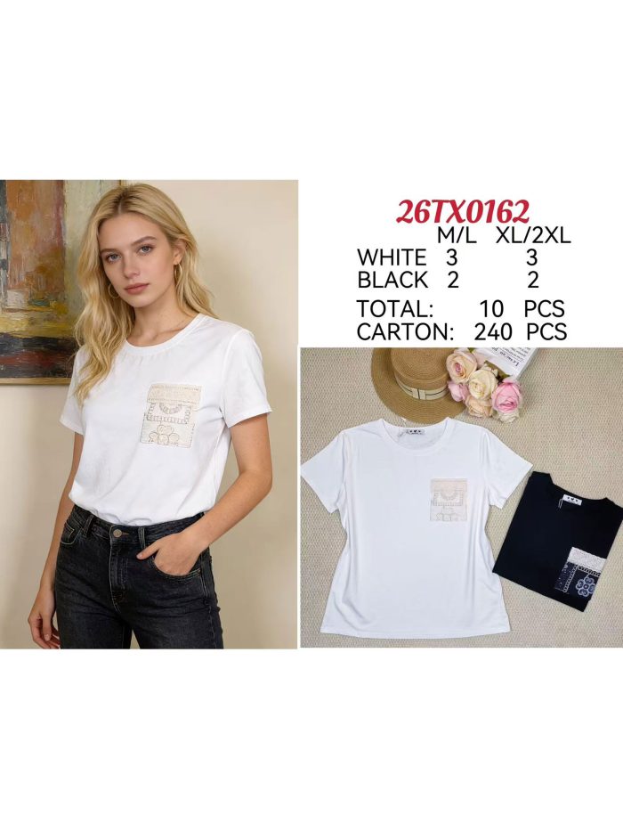 Camiseta bolsillo encaje bordado