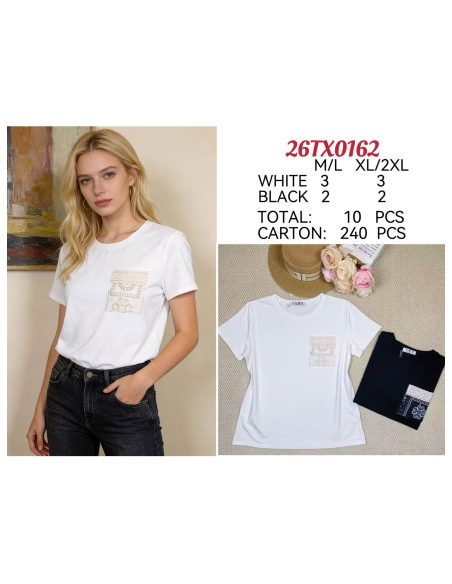 Camiseta bolsillo encaje bordado